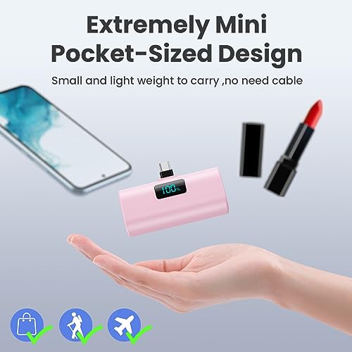 [2-Pack]Portable Charger for iPhone 16/15 Series,6000mAh PD USB C Power Bank Built-in USB-C Connector,Battery Pack Compatible with iPhone 16/16 Plus/16 Pro/16 Pro Max/15 Series,Android (Black+Pink) - color: Black+Pink
