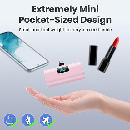 [2-Pack]Portable Charger for iPhone 16/15 Series,5200mAh PD USB C Power Bank Built-in USB-C Connector,Battery Pack Compatible with iPhone 16/16 Plus/16 Pro/16 Pro Max/15 Series,Android (Pink+Blue) - color: Pink+Blue