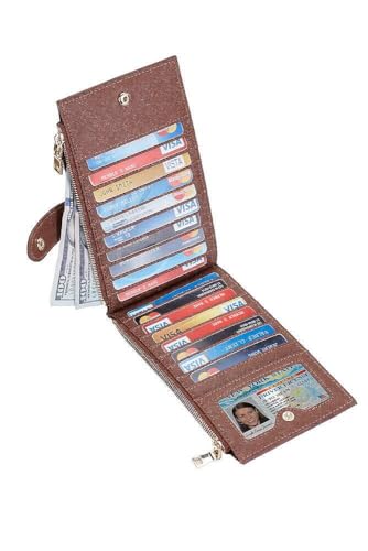 Travelambo RFID Wallet Women Large Size Bifold Multi Card Wallet Case with Zipper Pocke Credit Card Holder for Women - color: Brown Deep