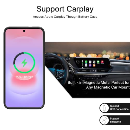 Battery Case for Galaxy A36/A56/A37,Upgraded 10000mAh High Capacity Rechargeable Portable Protective Extended Charger Case Wireless Charging Compatible (6.7 inch) Charging Case & Carplay Black - size: Galaxy A36/A56/A37