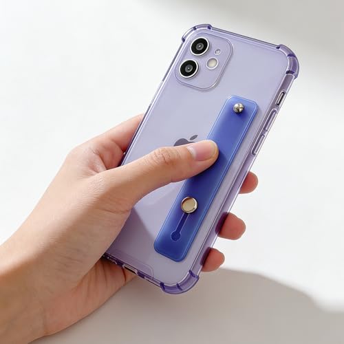 Compatible for iPhone 12 Case with Strap Holder Stand - Lavender | Wristband Kickstand, Clear Soft TPU, Adjustable Finger Hand Grip Loop, Shockproof Bumper Rugged Cover - color: English Lavender, size: iPhone 12 6.1"