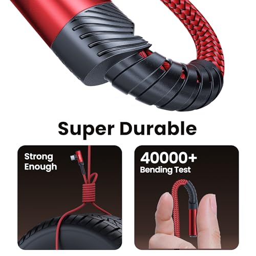 toocki USB C Cable Right Angle, 2-Pack 3.3ft USB A to USB C Charger Cable - color: Red, size: 3.3FT+3.3FT