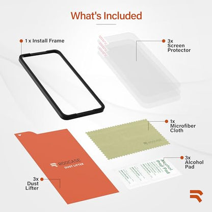 rooCASE Glass Screen Protector Compatible for Apple iPhone 15 Pro, (6.1 Inch), Case Friendly Tempered Glass Front Cover Protection with Alignment Frame, Pack of 3