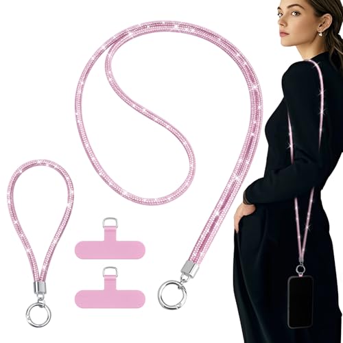 TiMOVO Rhinestone Phone Lanyard Crossbody Chain, Pink - color: Pink
