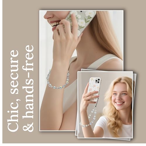 Crystal & Pearl Phone Charm Wrist Strap, Beaded Lanyard Wristlet Chain, Hands-Free Bracelet Strap for Phone Cases - color: Crystal