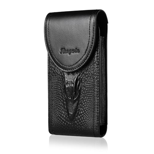Genuine Leather Phone Belt Case with Belt Clip Belt Loop, Cell Phone Holster Fits 6.5" Large Smartphones, Sturdy Utility Phone Pouch Belt Holder for Daily Use, Travel, Hiking, Working (Black) - color: Black