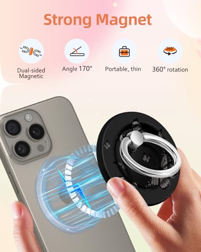 Lotadilo Magnetic Phone Ring Holder, Cute Phone Grip Stand, Black Butterfly - color: Black Butterfly