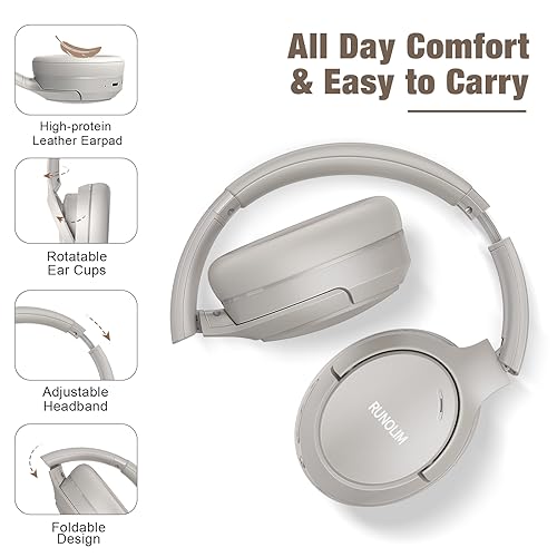 RUNOLIM Active Noise Cancelling Headphones, Wireless Bluetooth Over Ear - color: Silver