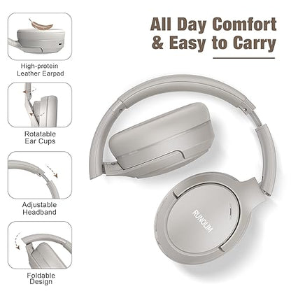 RUNOLIM Active Noise Cancelling Headphones, Wireless Bluetooth Over Ear - color: Silver