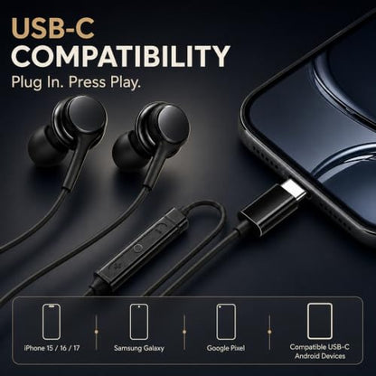 Betron USB C Headphones Wired Earbuds