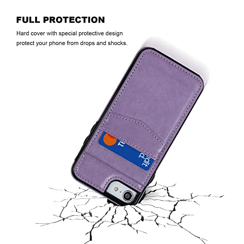 KIHUWEY for iPhone SE/8/7 Wallet Case Card Holder Kickstand, Purple - color: Purple