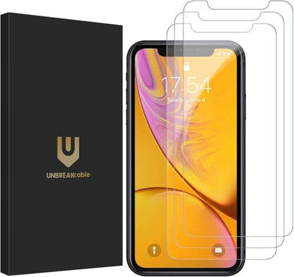 UNBREAKcable 3-Pack Screen Protector for iPhone 11/XR Tempered Glass | Shatterproof, Easy Install, 9H Hardness, 99.99% HD Clear, Bubble-Free, Anti-Fingerprint, Scratch Resistant, Case Friendly - size: iPhone 11/XR