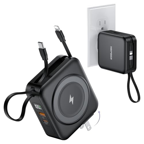 10000mAh Portable Charger Power Bank Built in Cables&Wall Plug - color: Black