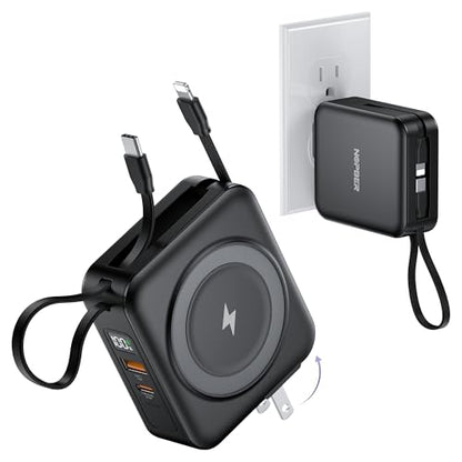 10000mAh Portable Charger Power Bank Built in Cables&Wall Plug - color: Black