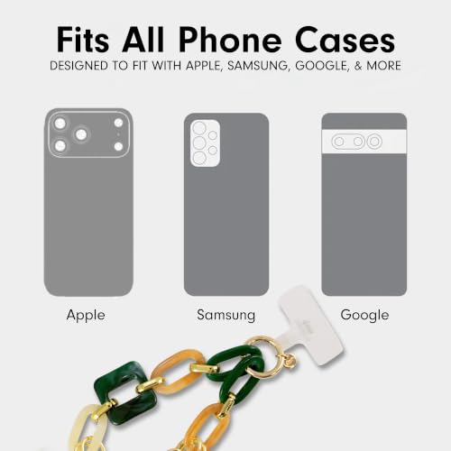 Sonix Phone Wristlet - Detachable Universal Smartphone Wrist Strap, Hands-Free Lanyard Cellphone Bracelet with Tether Tab - color: Marble & Chain Green