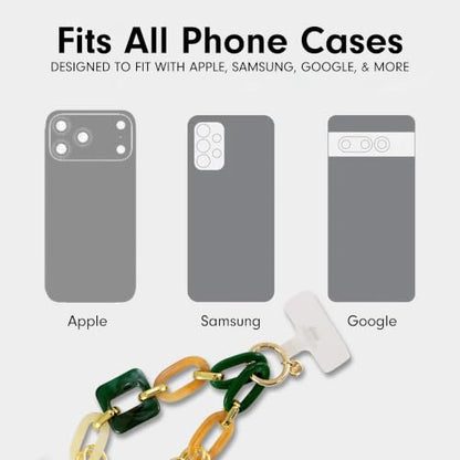Sonix Phone Wristlet - Detachable Universal Smartphone Wrist Strap, Hands-Free Lanyard Cellphone Bracelet with Tether Tab - color: Marble & Chain Green