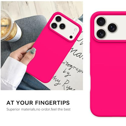 GUAGUA Compatible with iPhone 17 Pro Max Case 6.9 Inch Liquid Silicone Soft Gel Rubber Slim Thin Microfiber Lining Cushion Texture Cover Shockproof Protective Phone Case for iPhone 17 Pro Max,Hot Pink - color: Hot Pink, size: iPhone 17 Pro Max