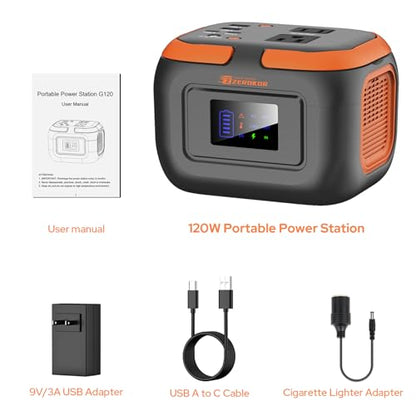 Portable Power Station 120W, 110V Power Bank with DC AC Outlet - color: Grey Orange