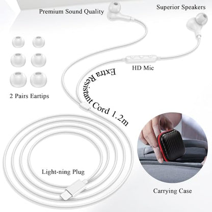 ACANDYA MFi-Certified Lighting Earbuds for iPhone 14 13 12 11 Pro Max White - color: White