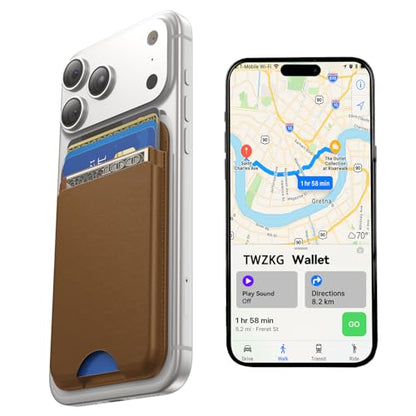 TWZKG for MagSafe Wallet, Works with Apple Find My,5 Card Holder, Slim Magnetic Phone Wallet for iPhone 17/16/15/14/13/12 Pro Max Plus Air, RFID Blocking Vegan Leather,Coffee - color: Findmy Coffee