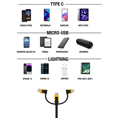 DEWALT Heavy Duty 3 in 1 Retractable Multi Charging Cord, 3ft Fast Charging