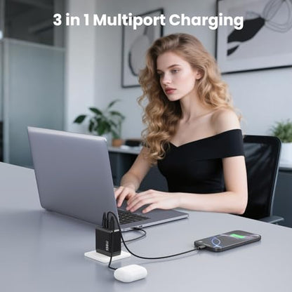 130W USB C Charger Block,3-Port GaN Fast Charger,Compact Foldable Type C Fast Charging Wall Charger,PD QC 65W USB C Laptop Charger for MacBook Pro/Air,iPad Pro,iPhone 17/16/15/14,Galaxy,Dell XPS etc