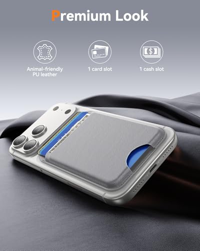 for MagSafe Wallet, 5 Card Holder, Slim Leather Magnetic Wallet for iPhone 17/16/15/14/13/12 Pro Max Plus Air Series, 1 Card Slots & 1 Cash Slot,Grey - color: Grey