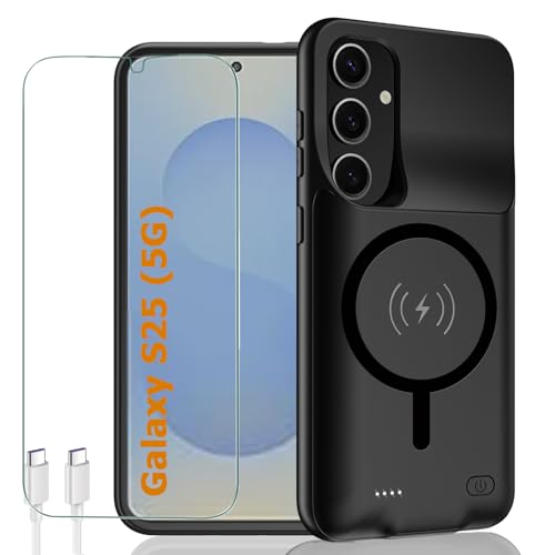 Battery Case for Galaxy S25,10000mAh Portable Protective Smart Wireless Charging Case Support Carplay Compatible with Galaxy S25 (6.2 inch) Rechargeable Extended Battery Charger Case(Black) - size: Galaxy S25
