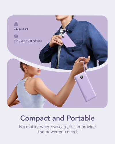 VRURC Portable Charger,4 Built -in Cables Power Bank 10000mAh,Flight-Safe - color: Lavender
