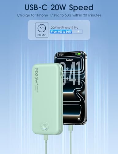 Nusyddy Portable Charger 10000mAh Fast Charging w/Built-in Wall Plug Green - color: Lime