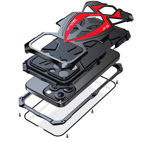 Lunivop for iPhone 16 Pro Max Case Heavy Duty Protection Rugged Screw Full Body Military Grade Metal Bumper Rubber with Hard Durable Phone Cases Cover 2024 Black Red - color: Black Red, size: for iPhone16 Pro Max 6.9''