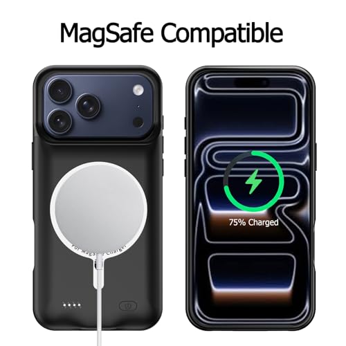 Battery Case for iPhone 17 Pro, [10000mAh] Slim Rechargeable Smart Extended Charging Case Compatible with iPhone 17 Pro (6.3 inch) Backup Power Battery Pack Charger Cover-Black - size: iPhone 17 Pro