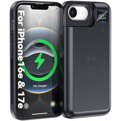 Mavulo 8000mAh Battery Case for iPhone 16e/17e, Power Bank Fast Charging | Portable Protective,USB-C Fast Charging,Fast Charger,Rechargeable Charger Case 6.1", Black