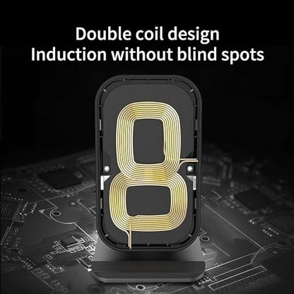 15W Wireless Charging Stand, Aluminum Alloy Anti-Slip, 6-Fold Safety Protection, Charging with Case(Black+Silver)