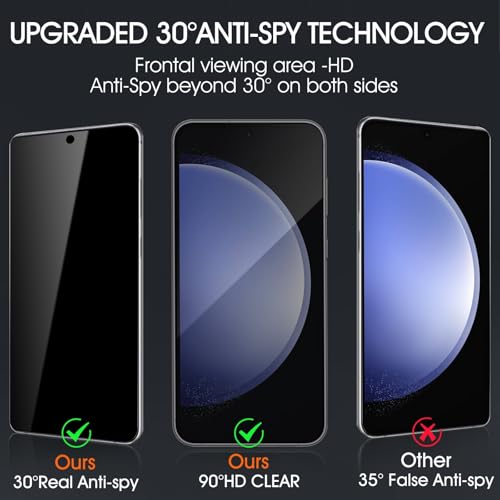 [3 Pack] Privacy Screen Protector for Samsung Galaxy S23 FE 6.4in, Anti-Spy Tempered Glass Film, Bubble-Free, Easy Install - size: Galaxy S23 FE