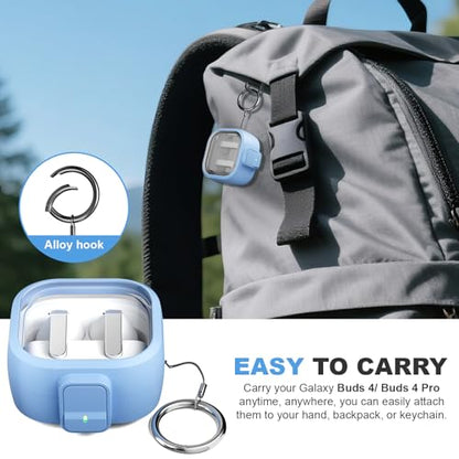 for Samsung Galaxy Buds 4/Buds 4 Pro Case (2026) with Secure Safety Lock Clip,Shockproof Scratch-Resistant TPU Transparent Soft Protective Cover Accessories with Carabiner/Cleaning Kit(Light Bule) - color: Light Bule