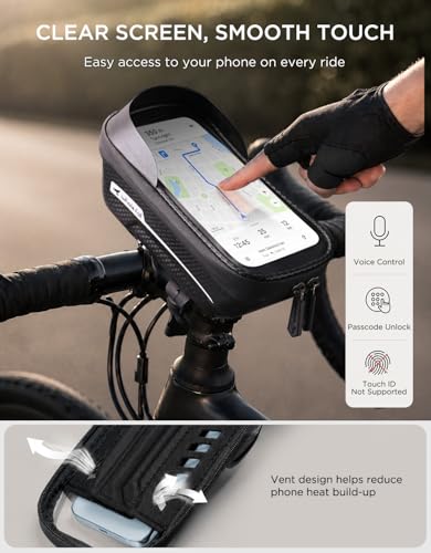 whale fall Waterproof Bike Frame Bag, 1S Quick Release Bike Phone Holder | Hard Shell Top Tube Bag with TPU Touchscreen, Fits Phones up to 7", Includes Rain Cover and 2-in-1 Mounting for Daily Rides - color: Black & White