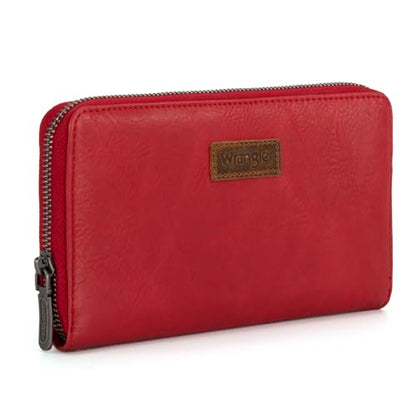 Wrangler Womens Wallet Wristlet Long Purse Designer Clutch Large Capacity Credit Card Holder for Women - color: A-Red