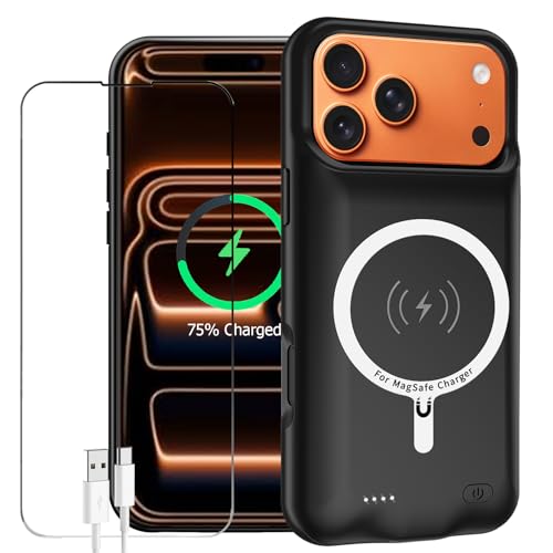 Battery Case for iPhone 17 Pro Max, Enhanced 12000mAh Portable Protective Wireless Charging Case Support Carplay Compatible with iPhone 17 Pro Max (6.9 inch) Rechargeable Battery Charger Cover(Black) - size: iPhone 17 Pro Max