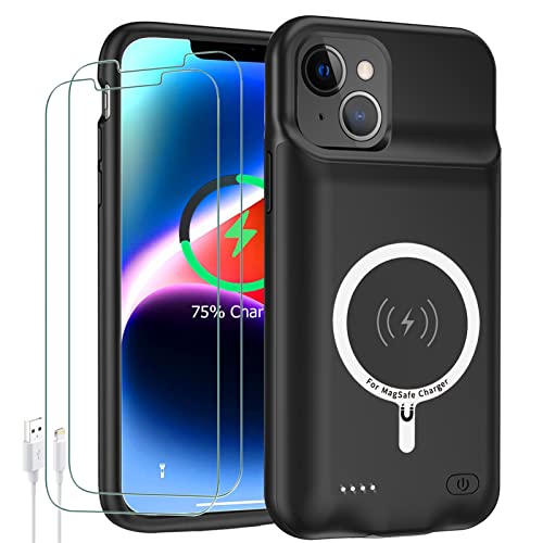 Battery Case for iPhone 14 Plus, Upgraded 12000mAh High Capacity Rechargeable Portable Extended Charger Case Wireless Charging Compatible with iPhone 14 Plus (6.7 inch) Charging Case & Carplay (Black) - size: iPhone 14 Plus (6.7 inch)