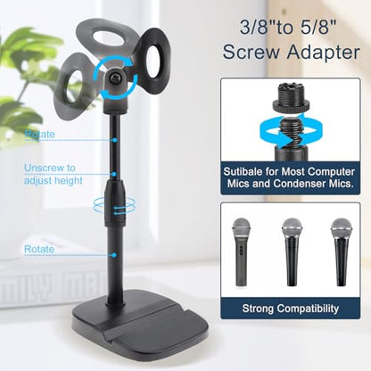 RTNLIT Desktop Mic Stand with Phone Holder, 5/8" to 3/8" Screw Adapter