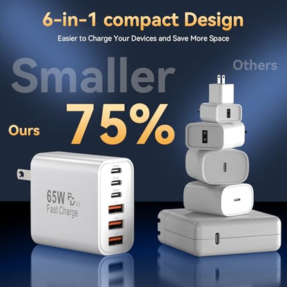 USB C Fast Charger Block, 65W USBC Wall Charger Cube, iPhone Charger Plug - color: White-2Pack