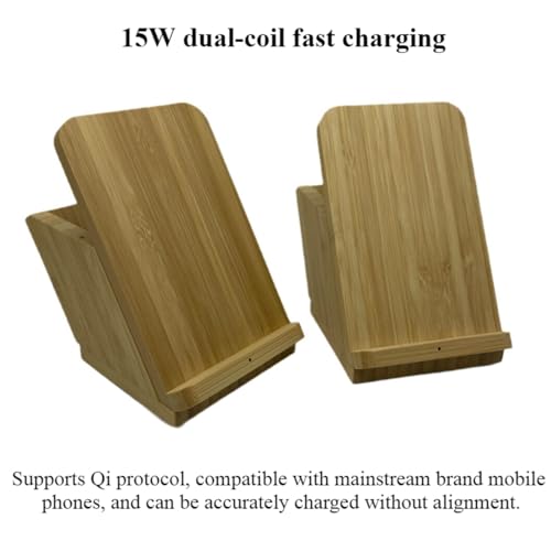 Bamboo Wood Pen Holder & 15W Dual-Coil Wireless Charger – Solid Bamboo Desk Organizer with Phone Stand, Eco-Friendly Office & Study Accessory for Students & Professionals