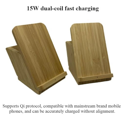 Bamboo Wood Pen Holder & 15W Dual-Coil Wireless Charger – Solid Bamboo Desk Organizer with Phone Stand, Eco-Friendly Office & Study Accessory for Students & Professionals