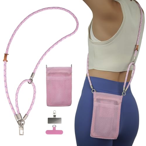 Phone Lanyard with Wallet Bag Crossbody and 2 Tether Tabs, Adjustable and Detachable Phone Strap for Phones, Multifunctional Cell Phone Neck and Hand Lanyard for Travel Essentials (Pink) - color: Pink