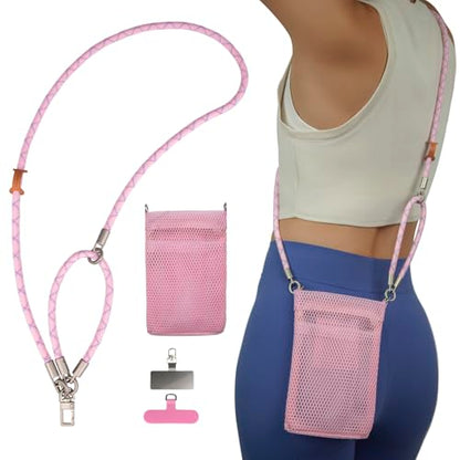 Phone Lanyard with Wallet Bag Crossbody and 2 Tether Tabs, Adjustable and Detachable Phone Strap for Phones, Multifunctional Cell Phone Neck and Hand Lanyard for Travel Essentials (Pink) - color: Pink