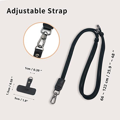 EKAX Phone Lanyard, 1x Customizable Crossbody Neck Phone Strap, 1x Removable PU Leather Tab, Hands-Free Holder for Cell Phones, Earphones, Badges & Keys, Travel Essentials Accessories (Obsidian Black) - color: Obsidian Black