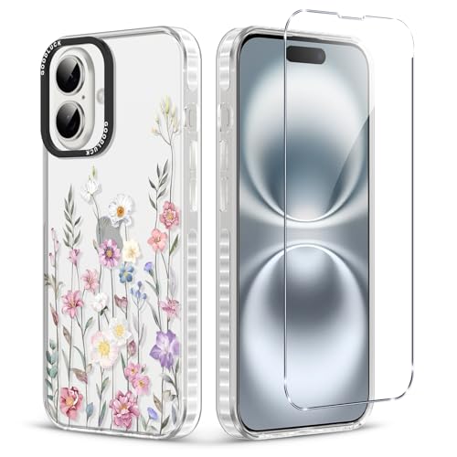 for iPhone 16 Case Floral with Screen Protector,Protective Shockproof Slim Clear Floral Phone Cover?Cute Phone Case for Women Girl with Flower Pattern Design (Branch Flower) - color: Branch Flower, size: iPhone 16