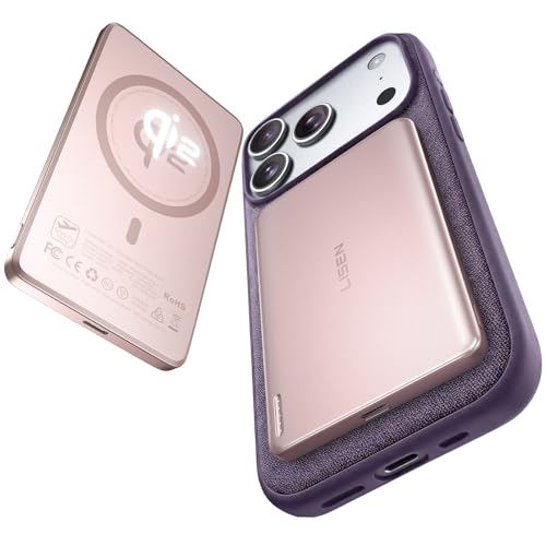 LISEN Qi2 15W Ultra Slim MagSafe Battery Pack,5000mAh Fast Charging MagSafe Power Bank Slim Wireless,Slim Magnetic Portable Charger,Magnetic Power Bank for iPhone Air/17/16/15-12 Series，Pink - color: Pink
