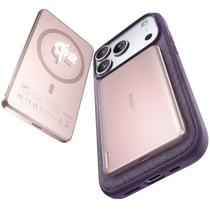 LISEN Qi2 15W Ultra Slim MagSafe Battery Pack,5000mAh Fast Charging MagSafe Power Bank Slim Wireless,Slim Magnetic Portable Charger,Magnetic Power Bank for iPhone Air/17/16/15-12 Series，Pink - color: Pink